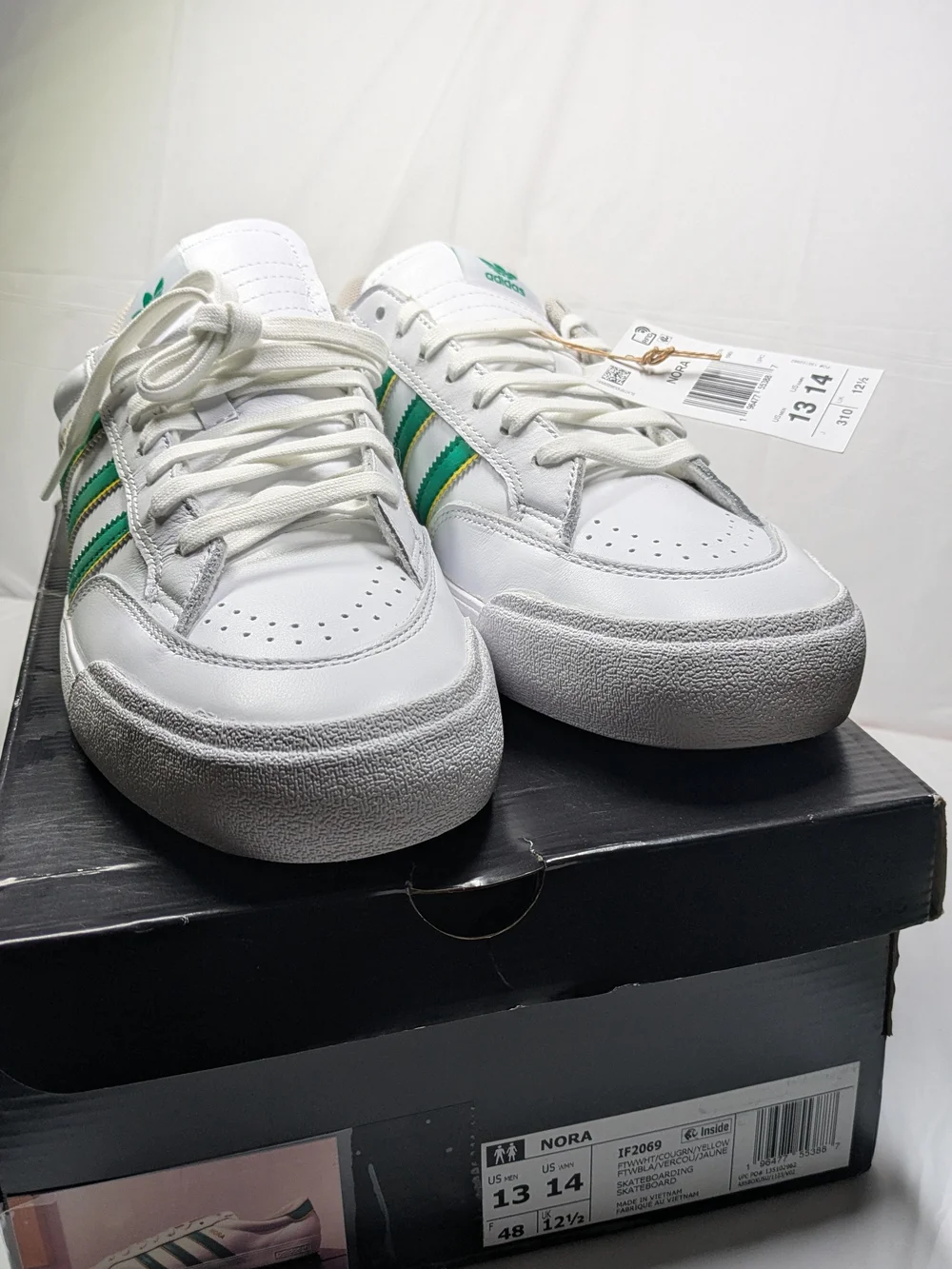 adidas Men’s White Nora with Green & Yellow Stripes